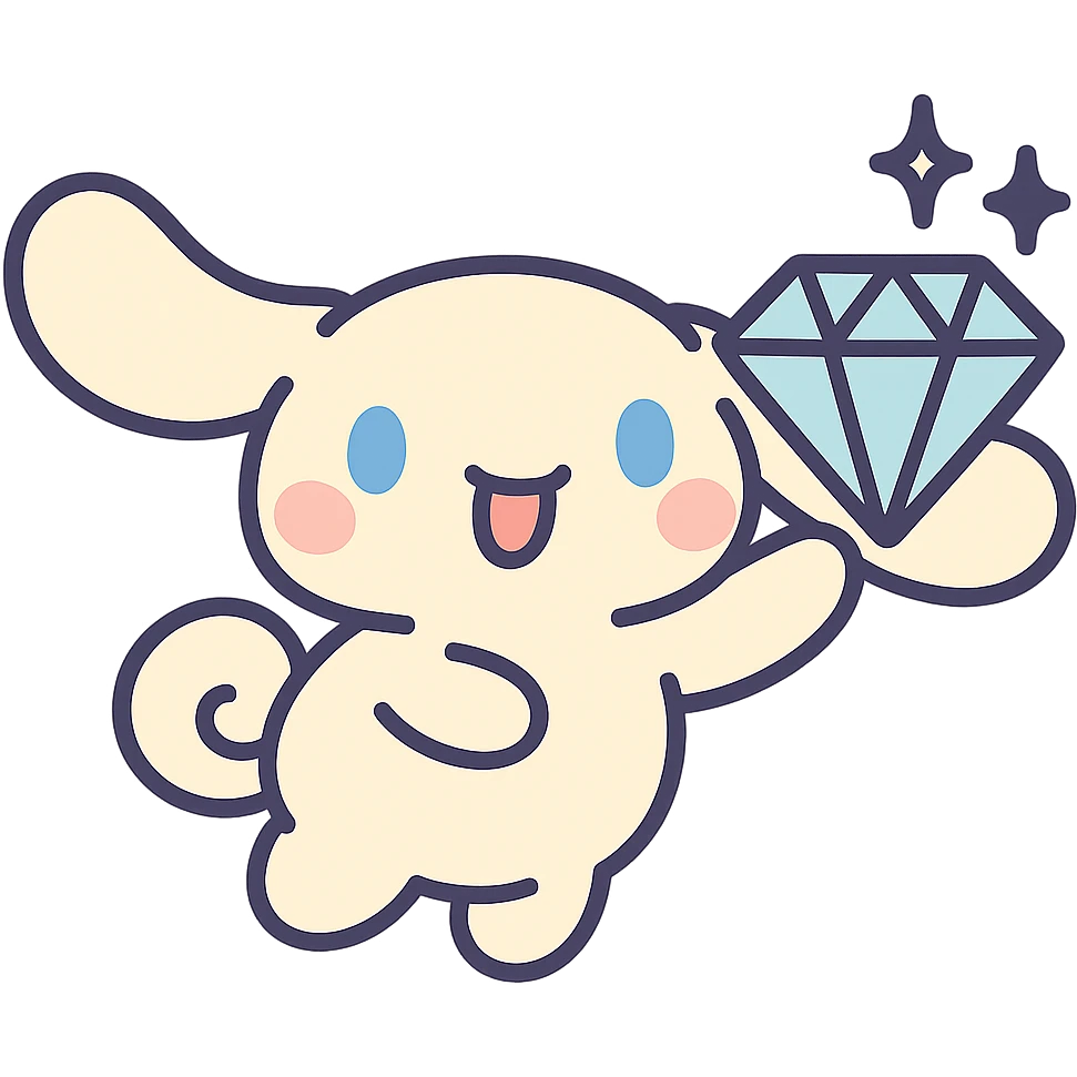 pastel toon style Cinnamoroll with a diamond emoji
