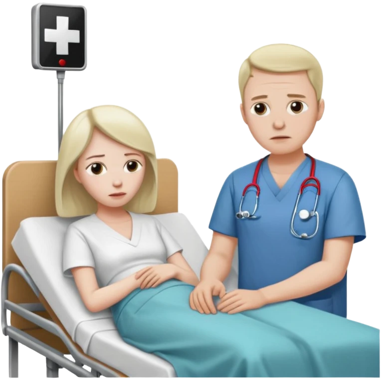 husband sitting beside hospital bed of wife emoji
