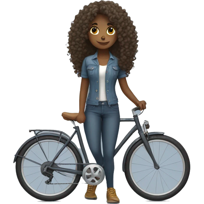Curly long hair girl with bike emoji