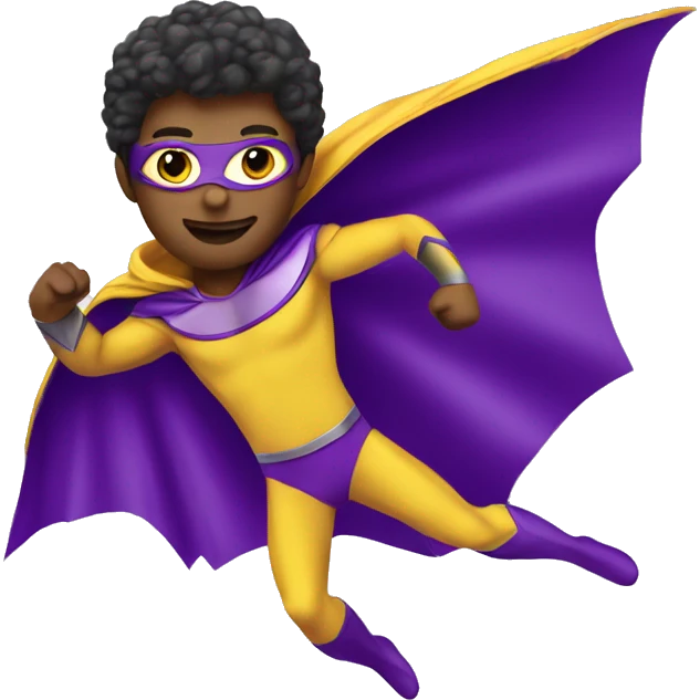 flying super hero, purple & yellow costume emoji