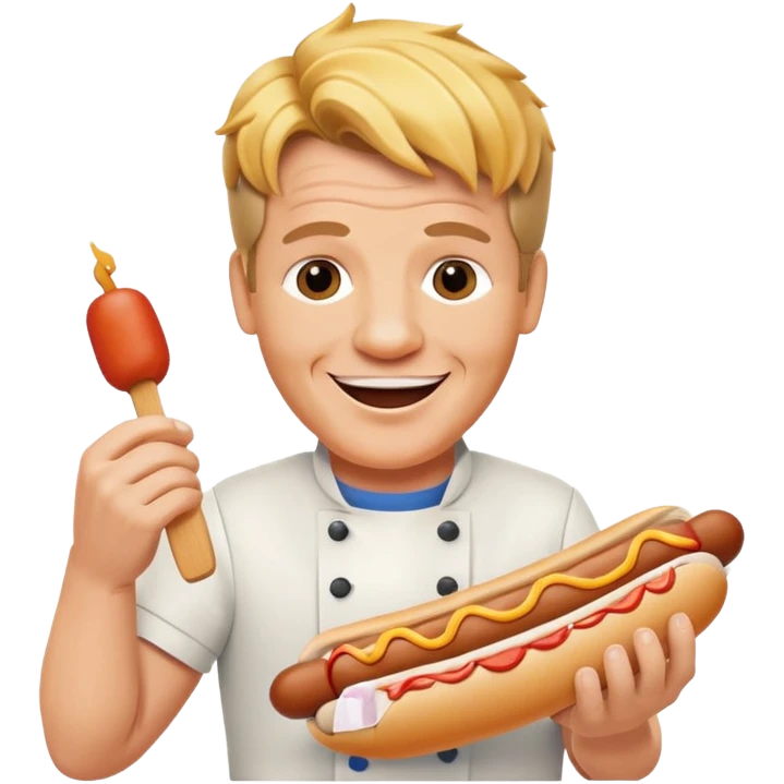 gordon ramsay hold a hotdog, happy smile emoji