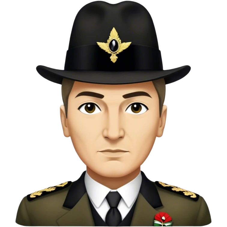 ​Cinematic Realistic Portrait of a Young Mustafa Kemal Atatürk, depicted in his iconic tall black hat and traditional attire with a confident, visionary expression, rendered with rich historical textures and warm, inspiring lighting that captures his youthful dynamism and transformative leadership, emoji