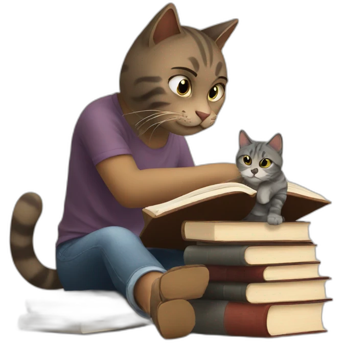 Reading books with a cat emoji