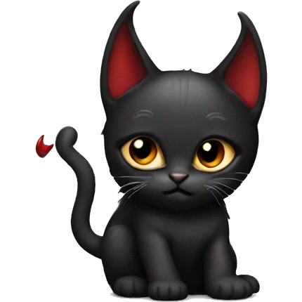 black kitten with devil horns emoji