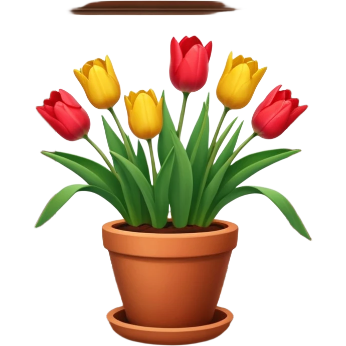 Clay pot with tulips on windowsill emoji