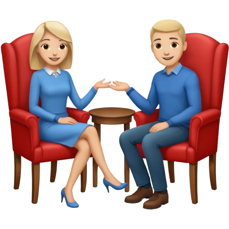 One man and one woman sitting face to face on the same chair emoji