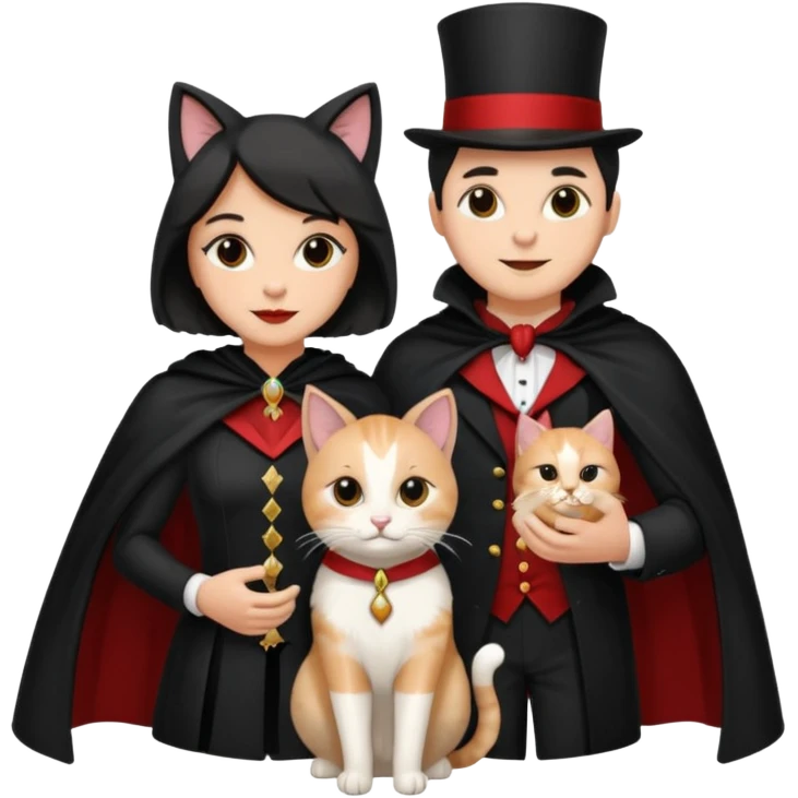 magician couple and their pet cat emoji