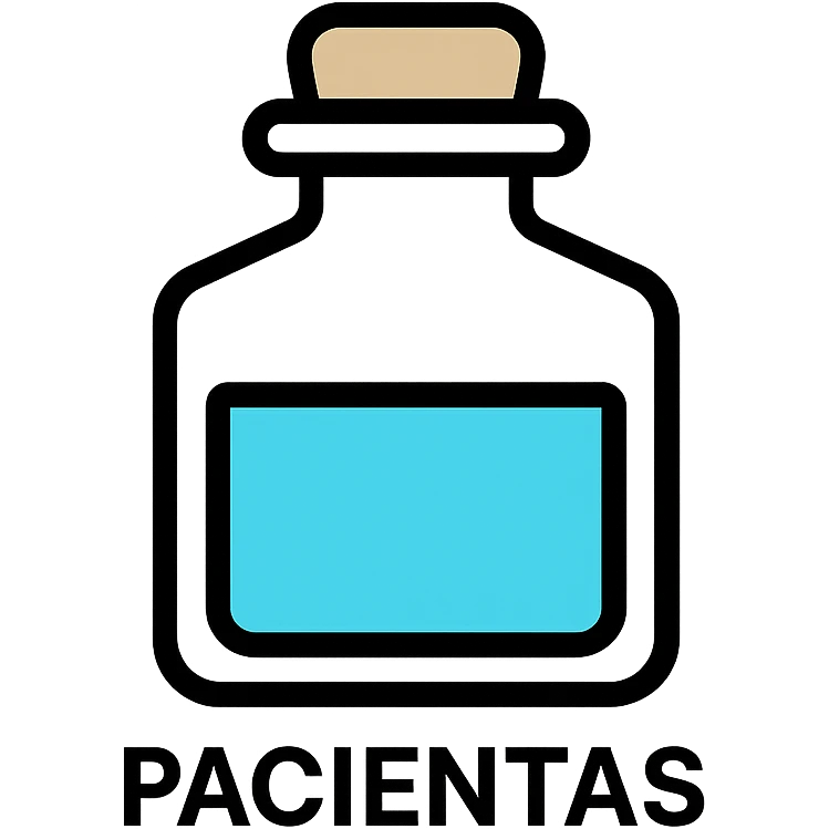 Discord role icon for 'pacientas' of a psychiatric clinic, small clear elixir bottle with #6fe8f3 liquid inside, minimalist and serious, easy to recognize at small size, professional style emoji