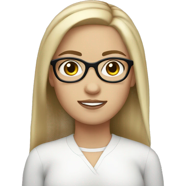 White girl with brow Hair, hazel eyes and white glasses emoji