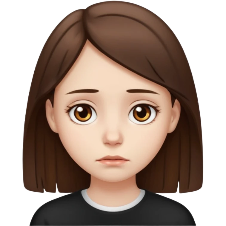 brown eyed girl with medium length brown hair, sad face emoji