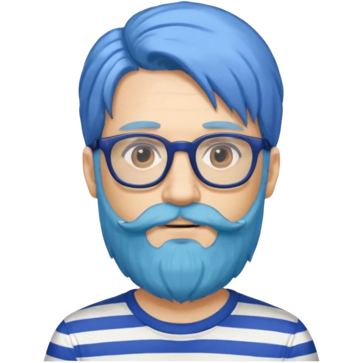 man with long blue hair, glasses, and a long beard and wearing a striped t-shirt emoji
