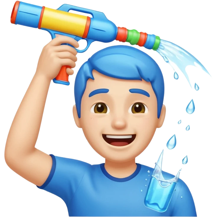 Guy holding water gun to his head while laughing crying  emoji
