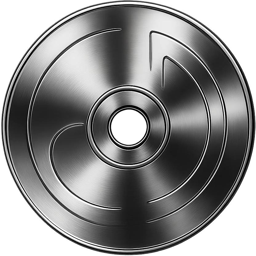 A minimalist CD disc with abstract pattern, neon glowing effect, red color emoji