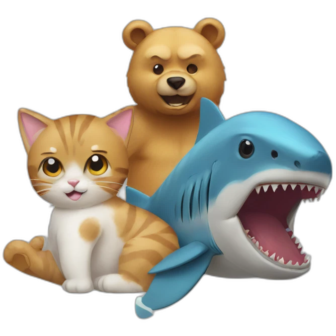 cat and bear and shark emoji