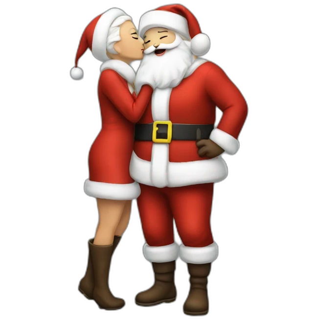 full body santa and mrs. claus kiss hug emoji