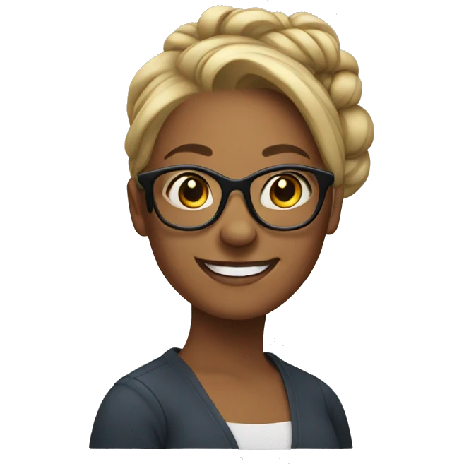 smiling woman with glasses hair in bun emoji