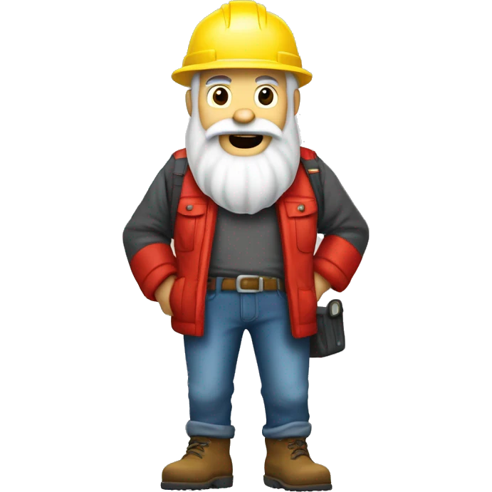 Old diamond miner with a big white beard, dynamite in his hand, red jacket, jeans, yellow helmet with flashlight emoji