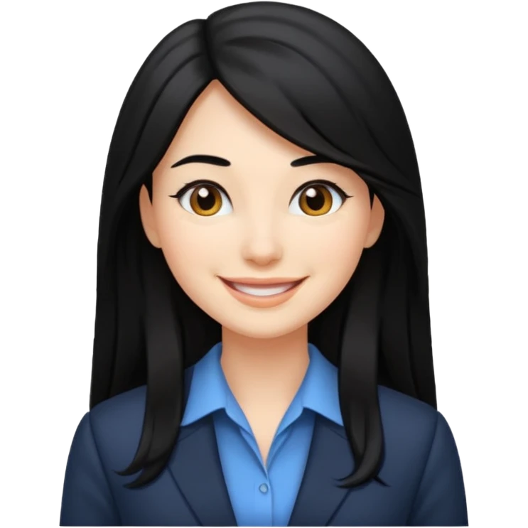 Business woman, black haired, long hair emoji
