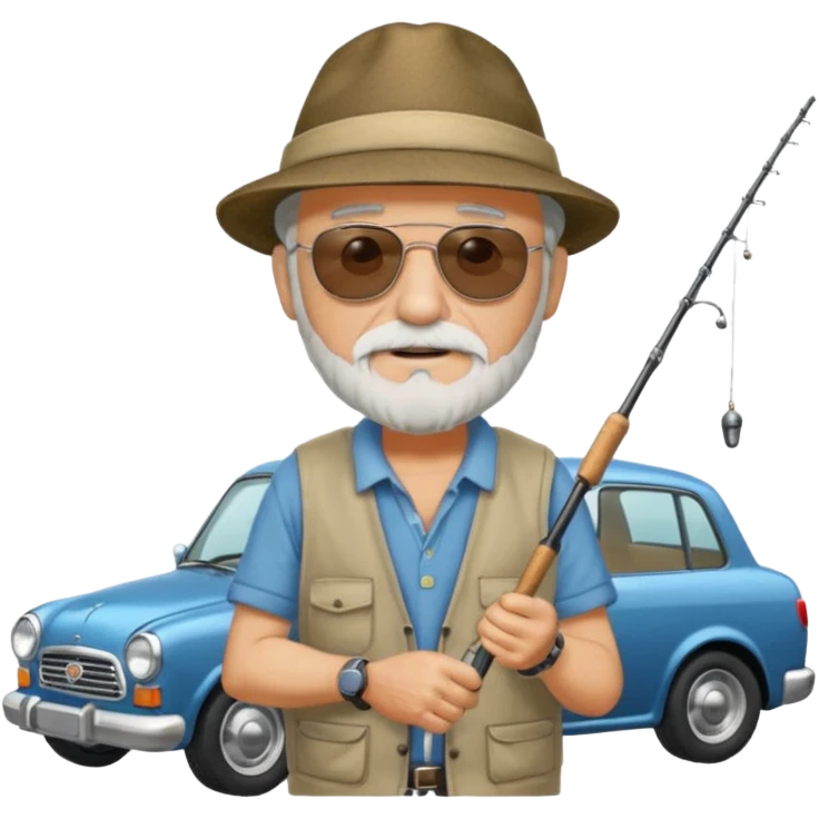 Открытка С Днем рождения дедушке с бородкой. ему 72 года. без текста. тема авто и рыбалка. emoji