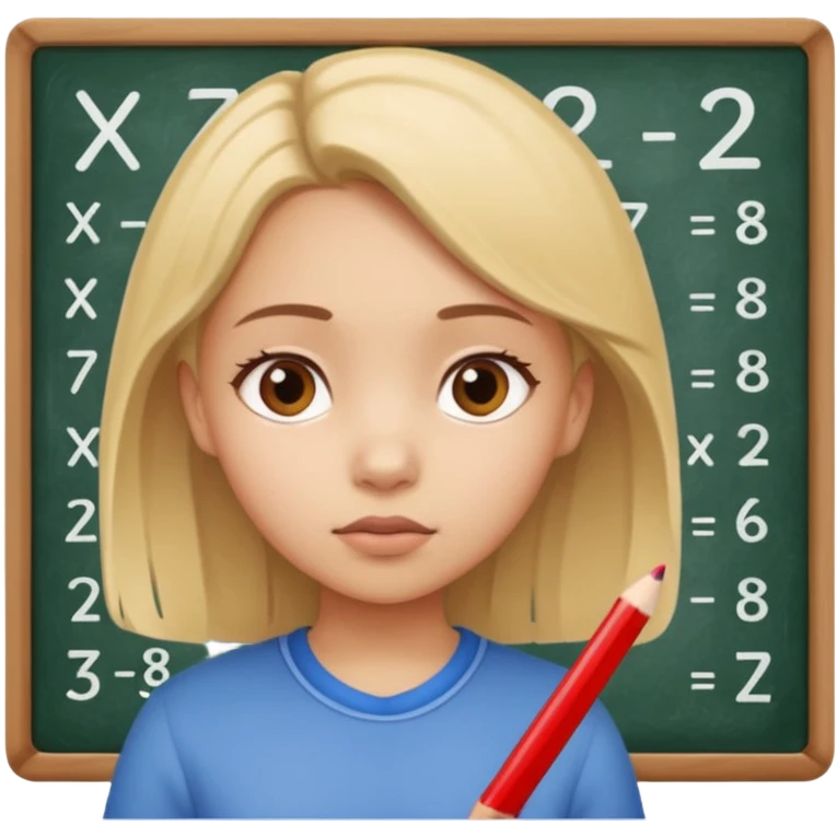 girl solving math problem on the board. emoji