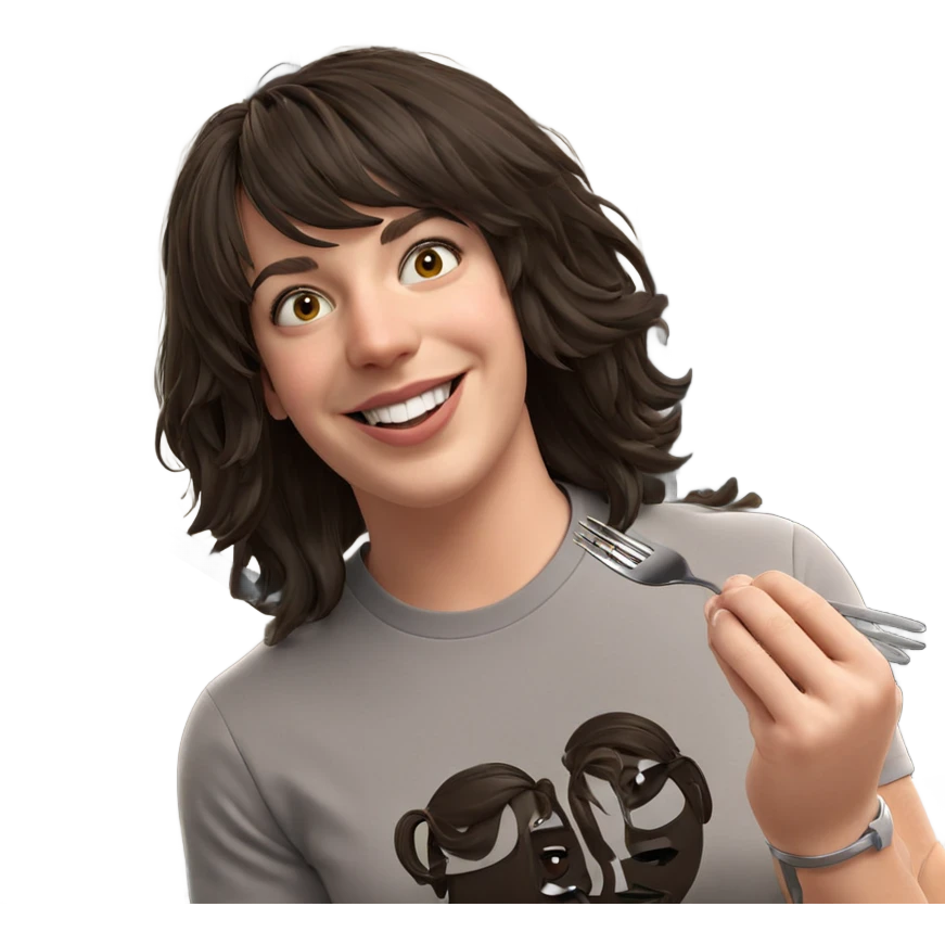 smiling girl holding fork emoji