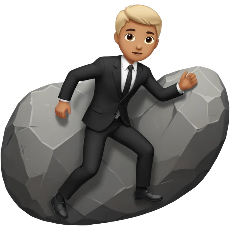 a man in a suit  pushing a huge rock emoji