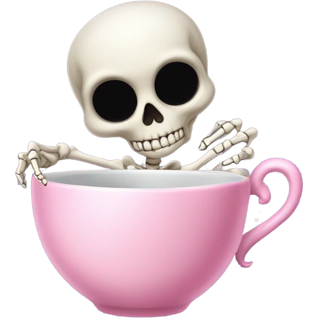 Skeleton sipping tea from a pink teacup  emoji