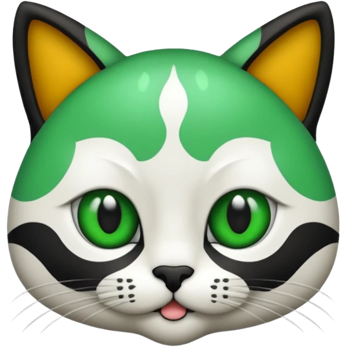 um gato branco com manchas pretas  olho preto e verde só manchas pretas emoji