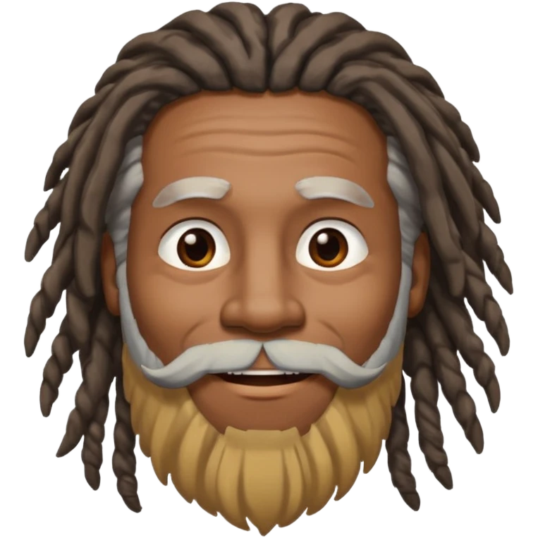 Homem negro de rasta grisalhos sorrindo com olhos menores e barba branca emoji