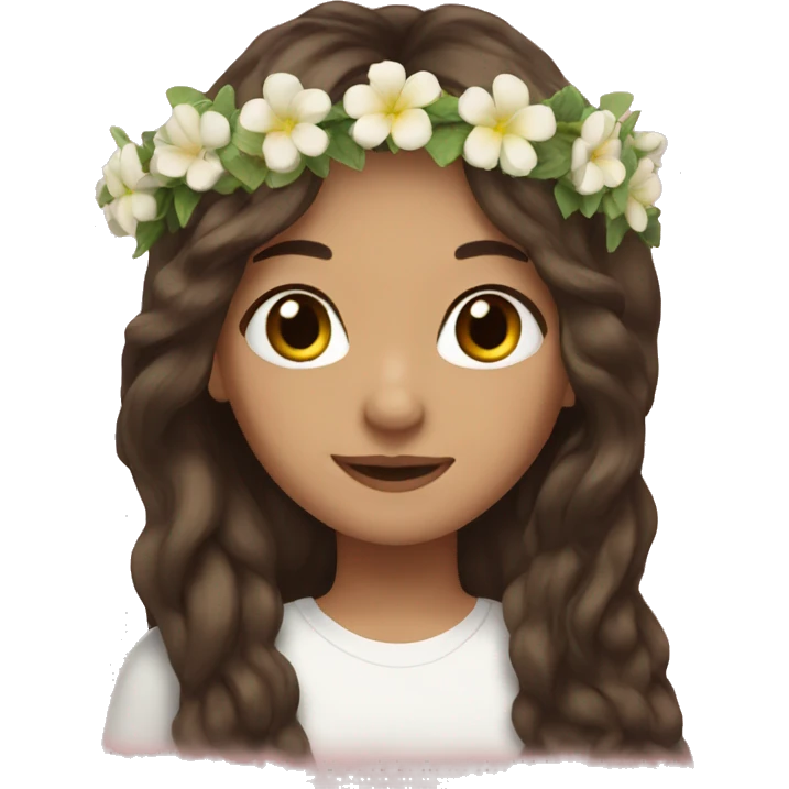 Brunette long hair, flower crown  emoji