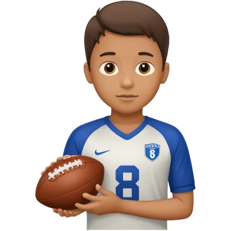 a boy having a football ball next to his hand wearing a football jersey emoji