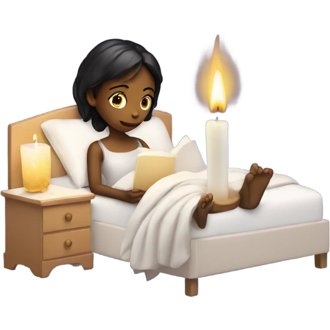 Girl on bed coding candle light emoji