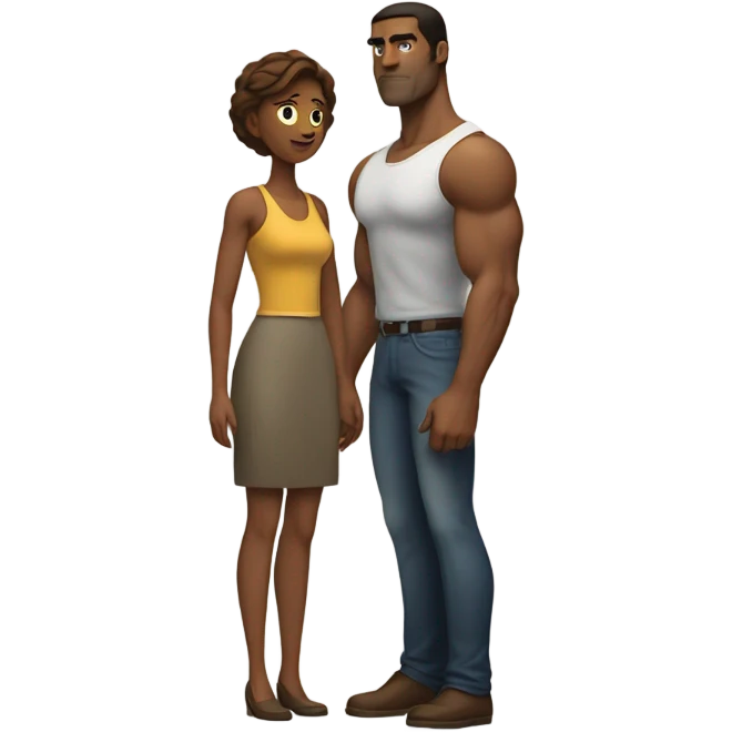 woman stands behind a large man emoji