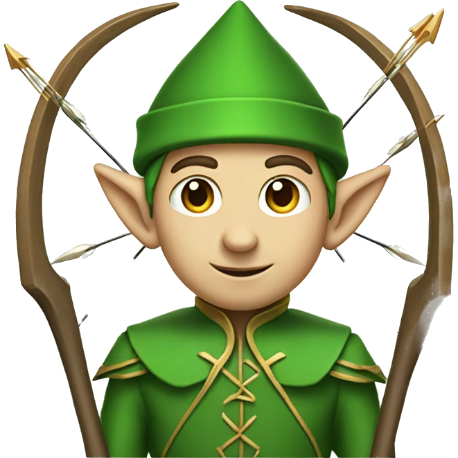 A male elf with a bow and a quiver of arrows in a green suit emoji