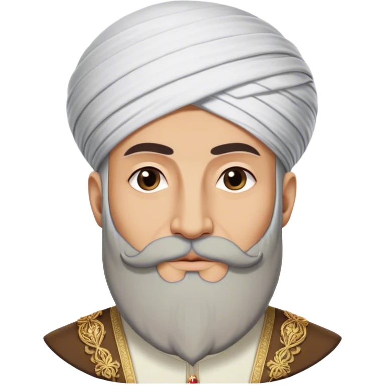​Cinematic Realistic Portrait of Suleiman the Magnificent, depicted as a regal Ottoman sultan adorned with a large, white, round, tall turban and a majestic grey beard, his commanding gaze bathed in warm, historic lighting that exudes timeless authority and grandeur, emoji