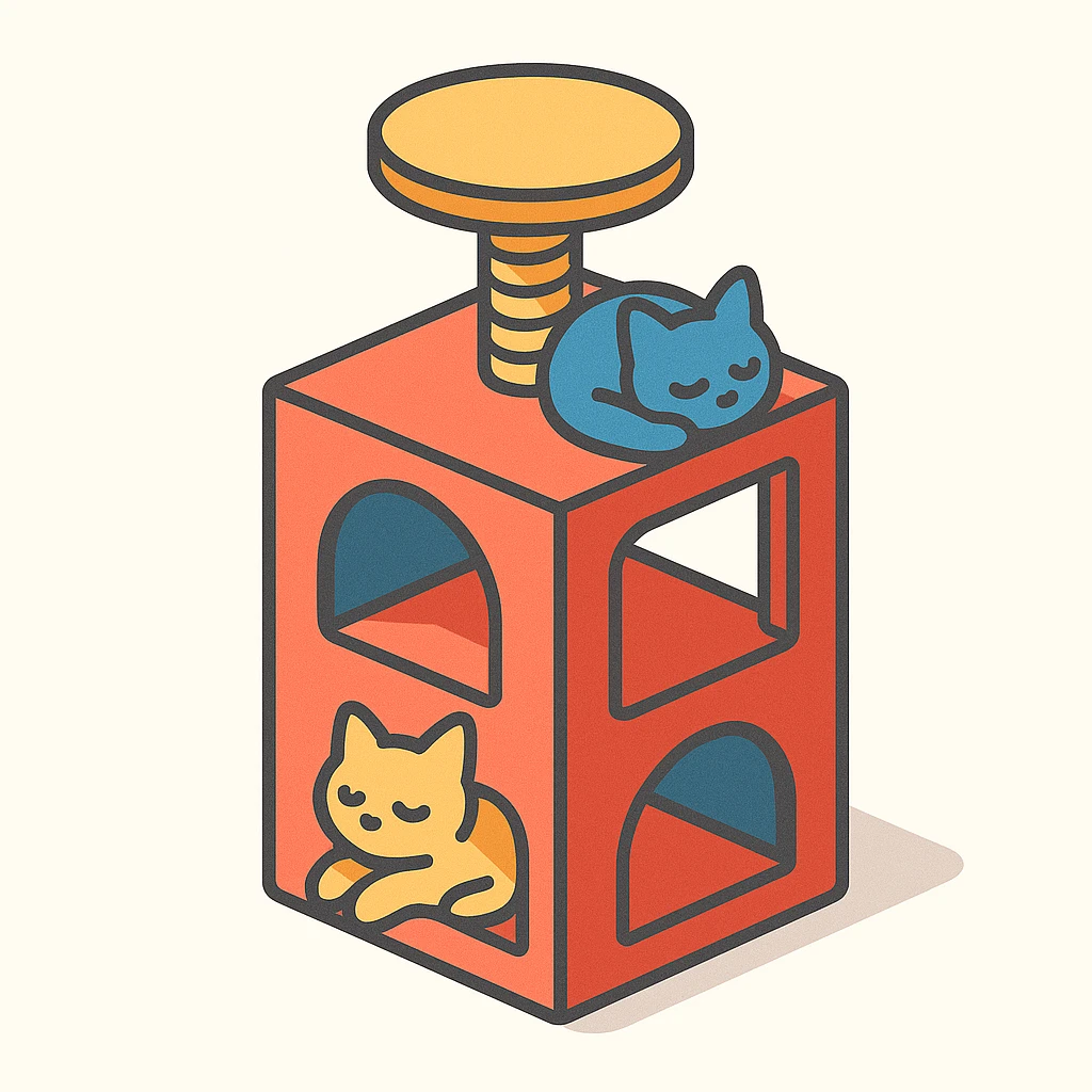 cats relaxing in a vertical playhouse emoji