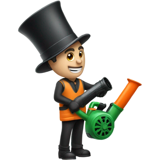 Leaf blower with a top hat  emoji
