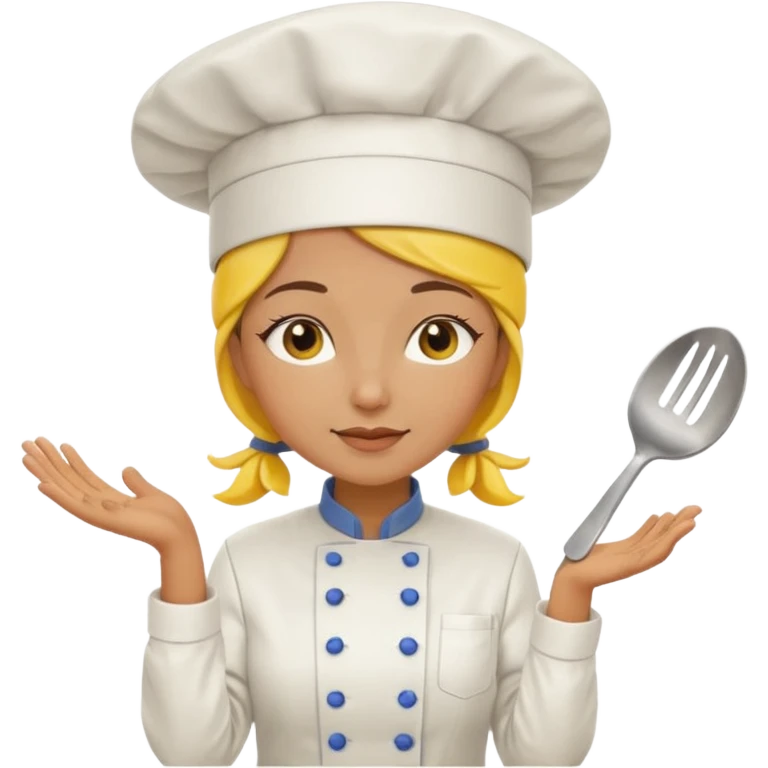 a woman chef wearing a bright yellow chef uniform with hat emoji