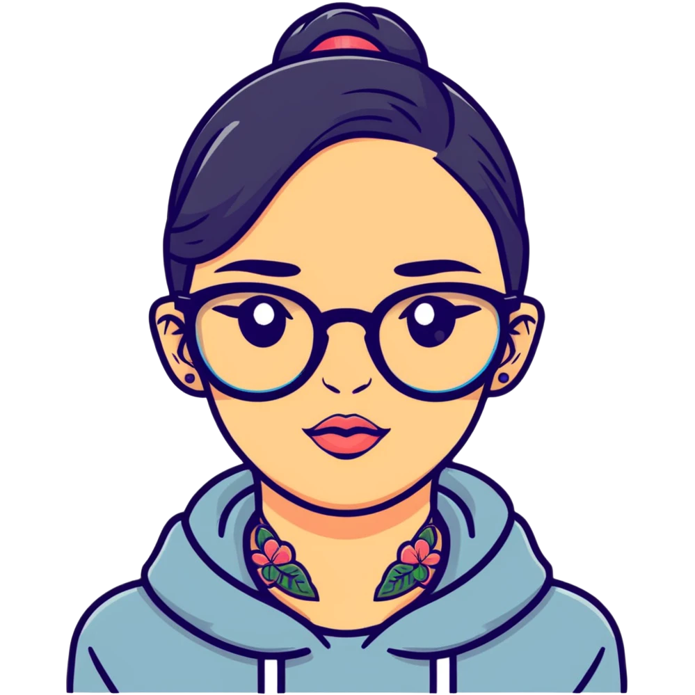 young girl with face tattoos wearing glasses emoji