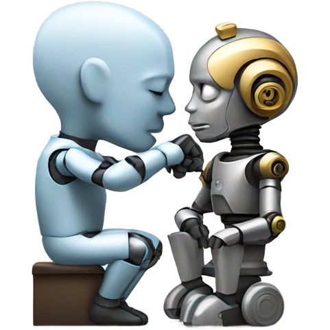 the thinker with the head of a cute robot emoji