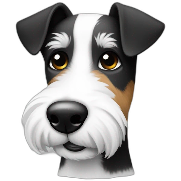 perro foxterrier con barbita, OJO CELESTE. blanco y NEGRO, ladrador emoji