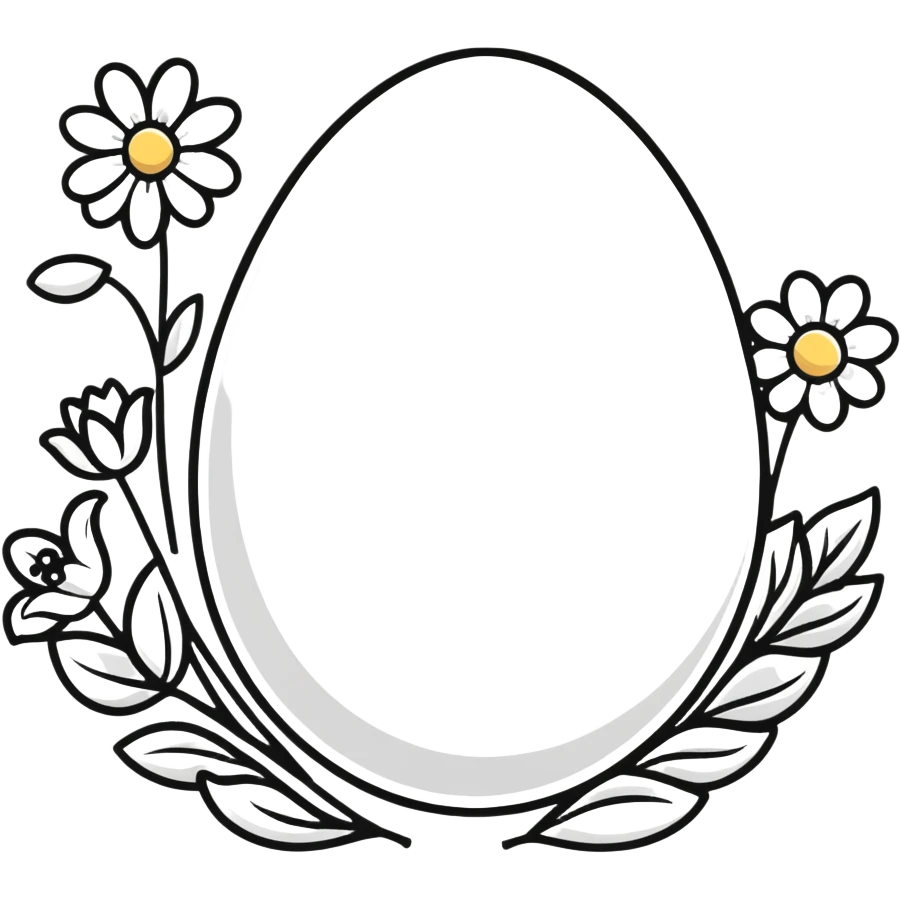 A white egg surrounded by spring flowers and floral designs emoji