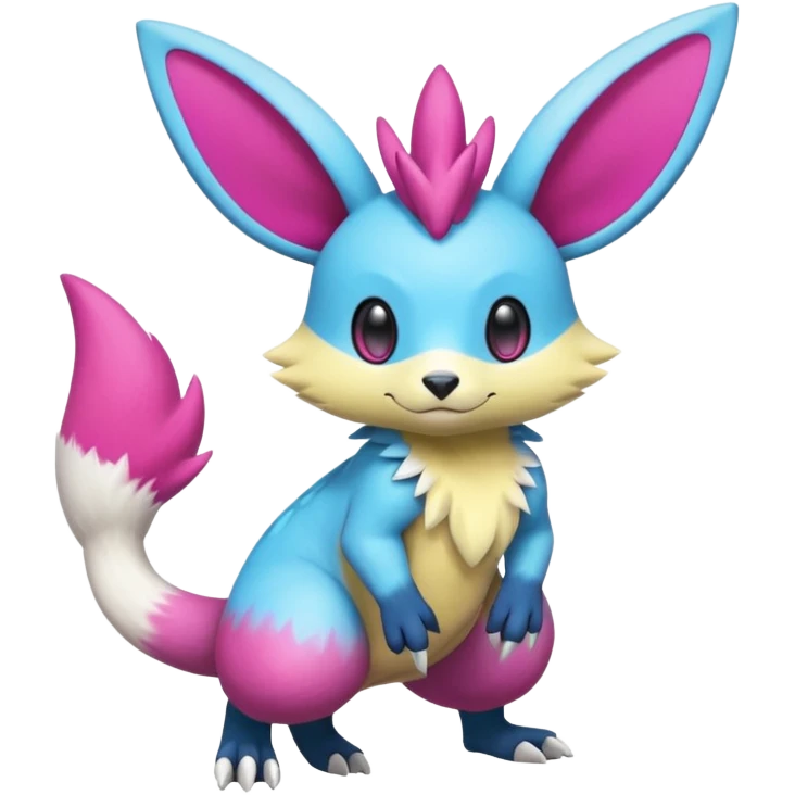 Cyan-Magenta-gradients Minccino-Zeraora-Emolga-Vernid-Sergal-fusion-hybrid-animal-creature, full body emoji