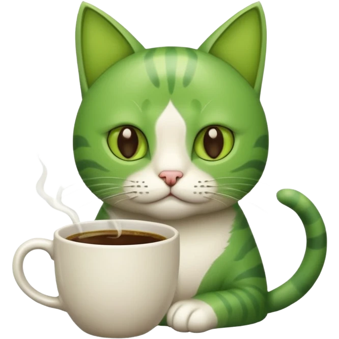 green cat with coffee emoji