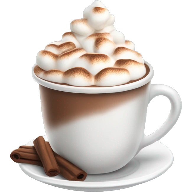 A cup of very hot hot chocolate with marshmallows, whipped cream and cinamon on the top emoji