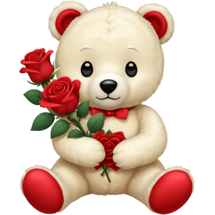 white teddy bear holding roses  emoji
