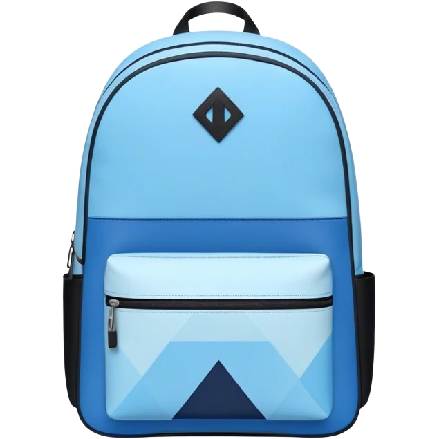 A stylish cute school backpack, medium-sized, with a modern design in blue and black. It features a geometric pattern of subtle triangles across the front pocket, giving it a sleek yet dynamic look, front view emoji