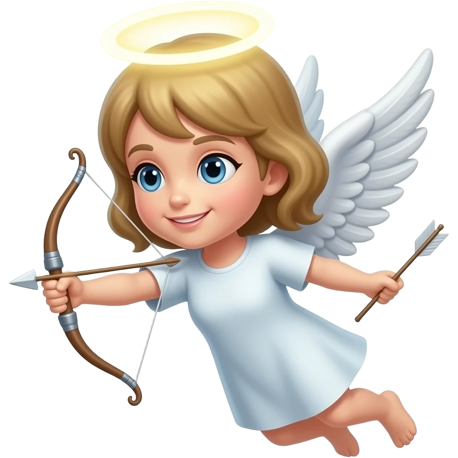 an angel with light covering the head flying shooting bow and arrows emoji