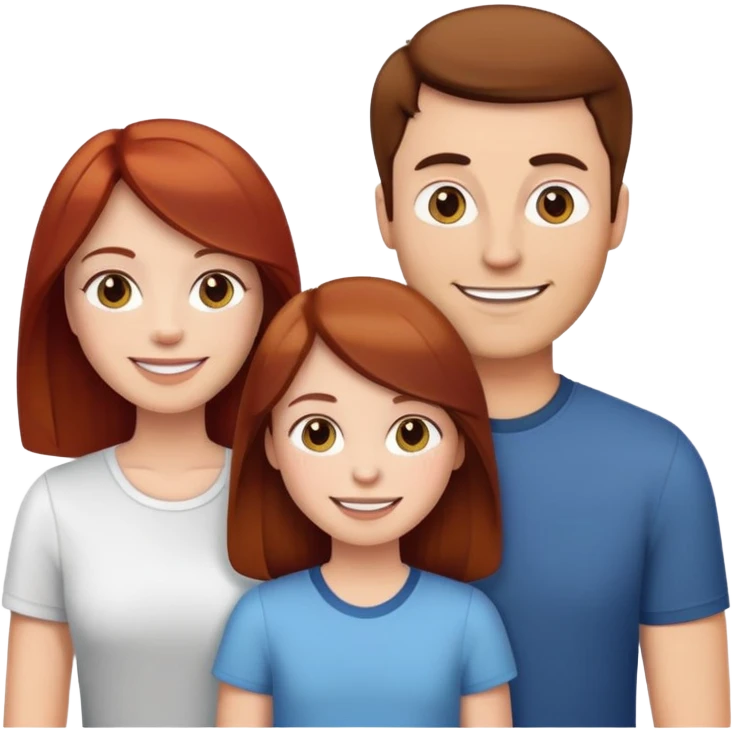 white family brown hair dad, brown straight hair mom, redhead adult daughter, black hair young man and brown hair kid  emoji emoji