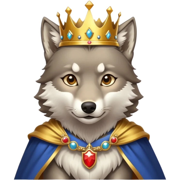A majestic wolf wearing a golden crown and royal cape emoji